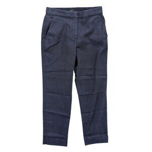 J.CREW Stretch Linen Easy Pants Womens Navy Blue Flat Front Elastic Waist Sz 4